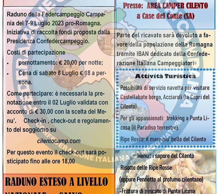 Area Camper Cilento, Case del Conte (SA) – Raduno Pro-Romagna 7-9 luglio 2023